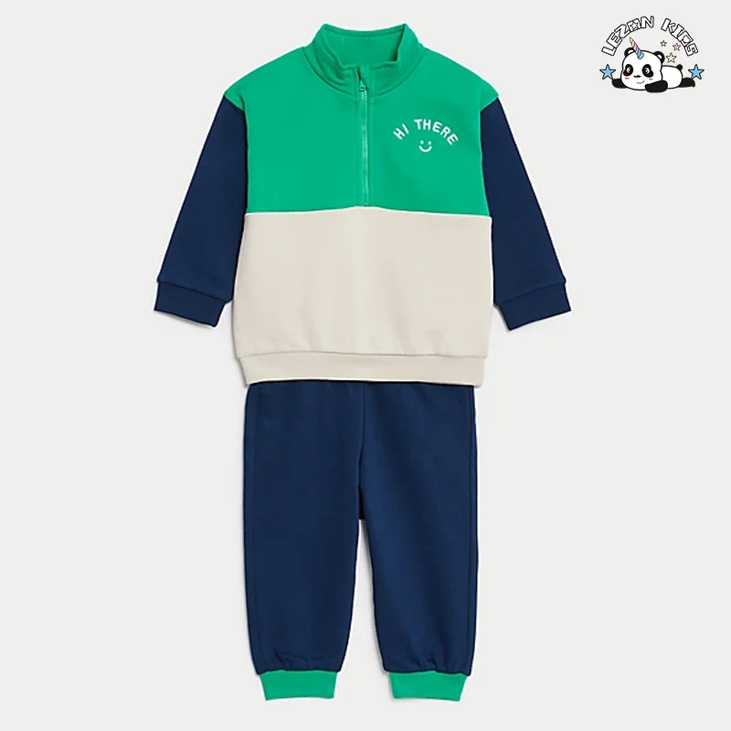 LEZONKIDS - Customizable New Fashion Boys Outfits Color Block Long Sleeves Zipper Sweatshirt Boys' Clothing Set